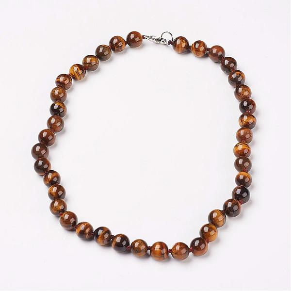 

PandaHall Natural Tiger Eye Beads Necklaces, with Brass Lobster Claw Clasps, Round, 17.7 inch(45cm) long, beads: 8mm. Tiger Eye Orange
