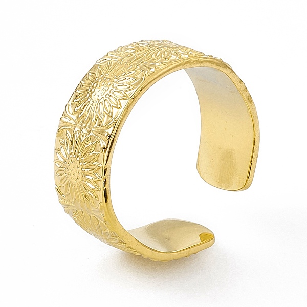 

PandaHall Ion Plating(IP) 304 Stainless Steel Cuff Ring for Women, Flower Pattern Wide Band Open Rings, Real 14K Gold Plated, 8.5mm, Inner...