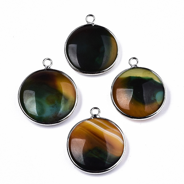 

PandaHall Natural Banded Agate Pendants, with Platinum Plated Brass Findings, Dyed & Heated, Flat Round, Colorful, 27~28x23~24x7~9.5mm, Hole...