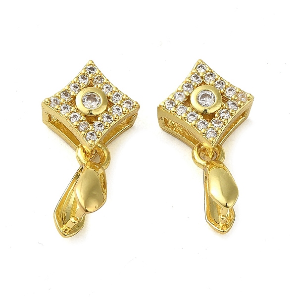 

PandaHall Rack Plating Brass Micro Pave Clear Cubic Zirconia Ice Pick Pinch Bails, Long-Lasting Plated, Lead Free & Cadmium Free, Rhombus...