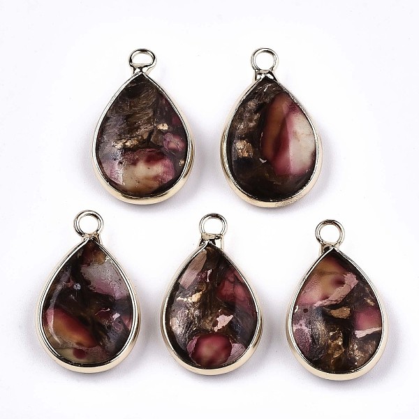 

PandaHall Teardrop Assembled Synthetic Bronzite and Regalite/Imperial Jasper Pendants, with Iron Loop and Brass Edge, Light Gold, Dyed...