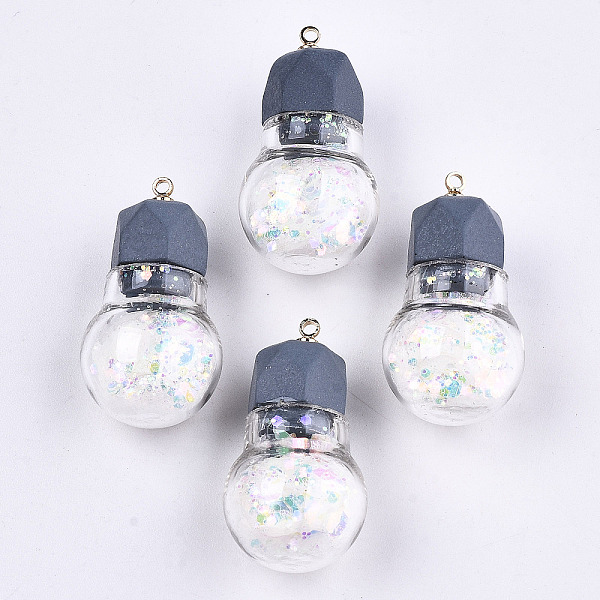 

PandaHall Opaque Resin Pendants, with Glitter Powder and Glass and Light Gold Brass Cup Pearl Peg Bails Pin Pendants, Bulb, Gray, 29.6x16mm...