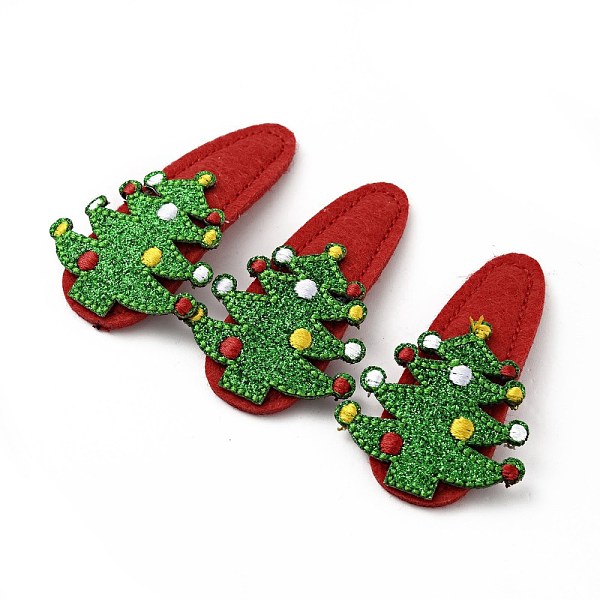 

PandaHall Glitter Christmas Tree Non Woven Fabric Snap Hair Clips, with Iron Clips, Hair Accessorise for Girls, Green, 56x34x4mm Cloth Green