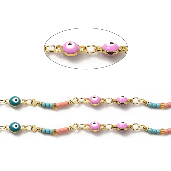 

PandaHall Brass Enamel Evil Eye Link Chains, with Colorful Glass Beaded, Soldered, with Spool, Real 18K Gold Plated, 20x3x2mm, 9x4.5x4mm...