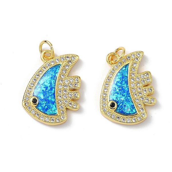 

PandaHall Brass Micro Pave Cubic Zirconia Pendants, with Synthetic Opal and Jump Ring, Fish, Real 18K Gold Plated, 19x14x3.5mm, Hole: 3.5mm..., Clear