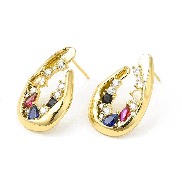 

PandaHall Colorful Cubic Zirconia Twist Teardrop Stud Earrings, Brass Jewelry for Women, Cadmium Free & Nickel Free & Lead Free, Real 18K...