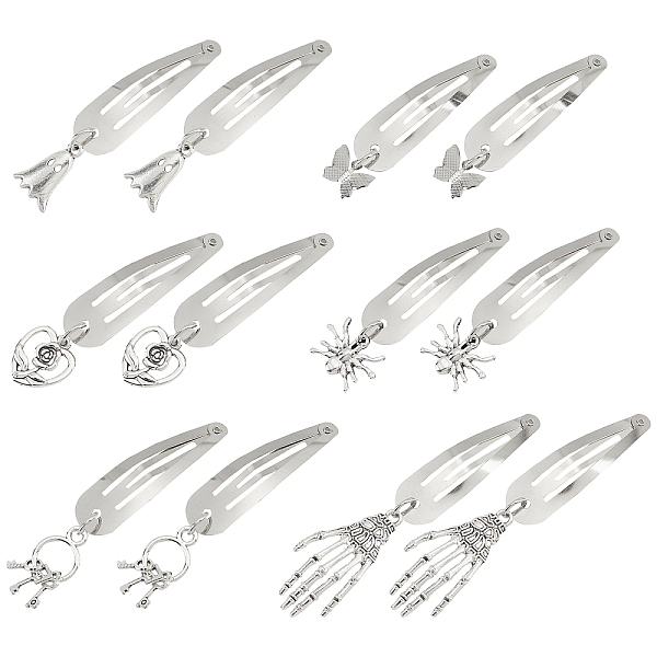 

PandaHall CRASPIRE 6 Pairs 6 Styles Alloy Snap Hair Clips for Woman Girls, Platinum, Butterfly & Spider & Key & Ghost, Platinum, 60~76mm, 1...