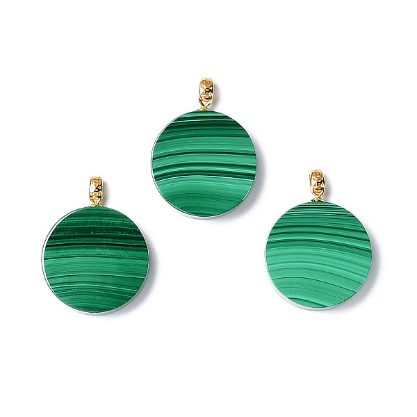 

PandaHall Natural Malachite Pendants, Flat Round Charms, with Golden Plated 925 Sterling Snap on Bails, 24x20x4.5mm, Hole: 1.6x2.8mm...