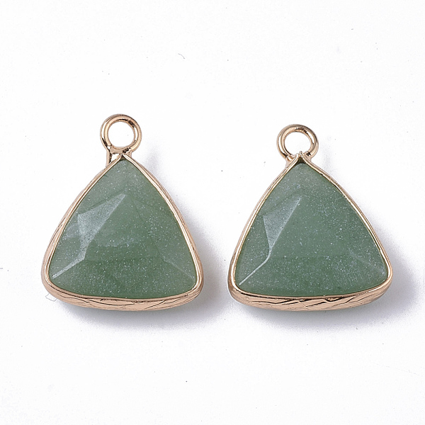 

PandaHall Natural Green Aventurine Pendants, with Golden Tone Brass Open Back Bezel, Faceted, Triangle, 19x16x6mm, Hole: 2mm Green...