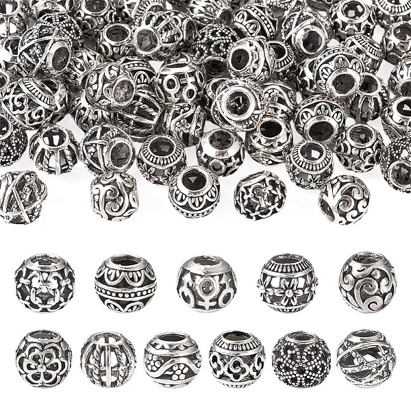 

PandaHall 66pcs 11 style Tibetan Style Alloy European Beads, Large Hole Beads, Rondelle, Antique Silver, 10~11x8.5~10mm, Hole: 4.5~5mm...