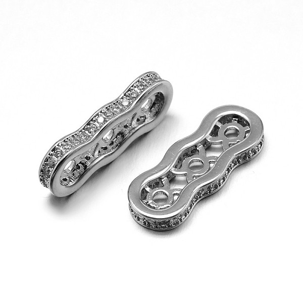 

PandaHall Brass Micro Pave Cubic Zirconia Spacer Bars, Lead Free & Cadmium Free & Nickel Free, Clear, Real Platinum Plated, 19x7x2.5mm, Hole...