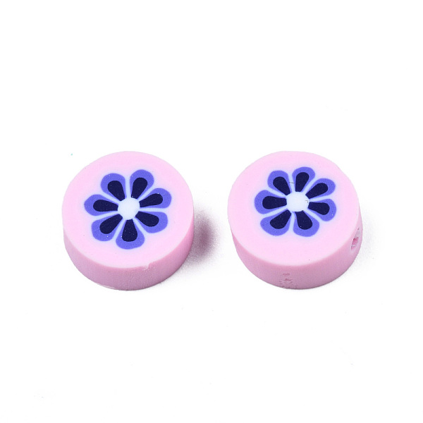 

PandaHall Handmade Polymer Clay Beads, Flat Round with Flower, Pink, 9~10x4~4.5mm, Hole: 1.2~1.8mm Polymer Clay Flat Round Pink