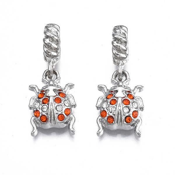 

PandaHall Rack Plating Alloy European Dangle Charms, with Rhinestone, Large Hole Pendants, Cadmium Free & Nickel Free & Lead Free, Platinum..., Red