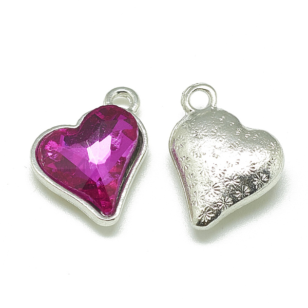 

PandaHall Alloy Glass Pendants, Faceted, Heart, Platinum, Camellia, 17x15x5mm, Hole: 1.5mm Alloy+Glass Heart Pink