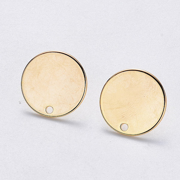 

PandaHall Brass Stud Earring Findings, with Flat Plate, with Stainless Steel Pins, Nickel Free, Flat Round, Real 18K Gold Plated, 15mm, Hole...