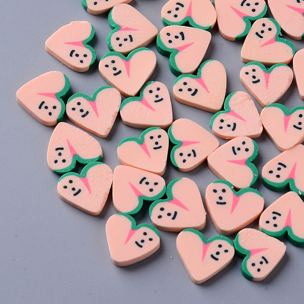 

PandaHall Handmade Polymer Clay Cabochons, Fashion Nail Art Decoration Accessories, Heart with Smile, Light Salmon, 10~11x11~12x2~3mmk..., Red