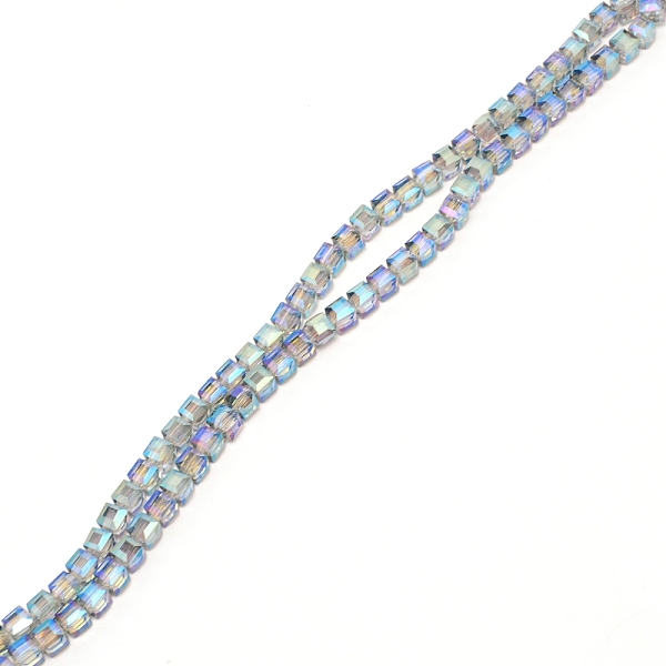 

PandaHall Electroplate Glass Beads, AB Color Plated, Faceted Cube, Rainbow Plated, 7.5x7.5x7.5mm, Hole: 1.4mm, about 98~99pcs/strand...