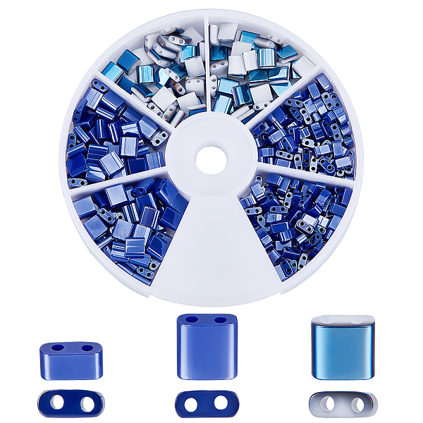 

PandaHall CREATCABIN 400Pcs 3 Style 2-Hole Glass Seed Beads, Opaque Colours Lustered, Rectangle, Steel Blue, 4.5~5.5x2~5.5x2~2.5mm, Hole...
