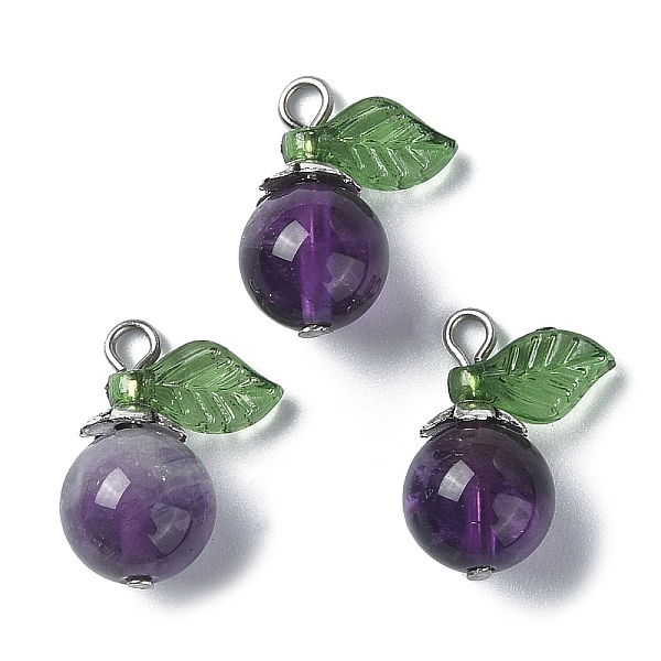

PandaHall Natural Amethyst Fruit Pendants, Apple Charms with Stainless Steel Color Tone 304 Stainless Steel Loops, 16x16x8~8.3mm, Hole...