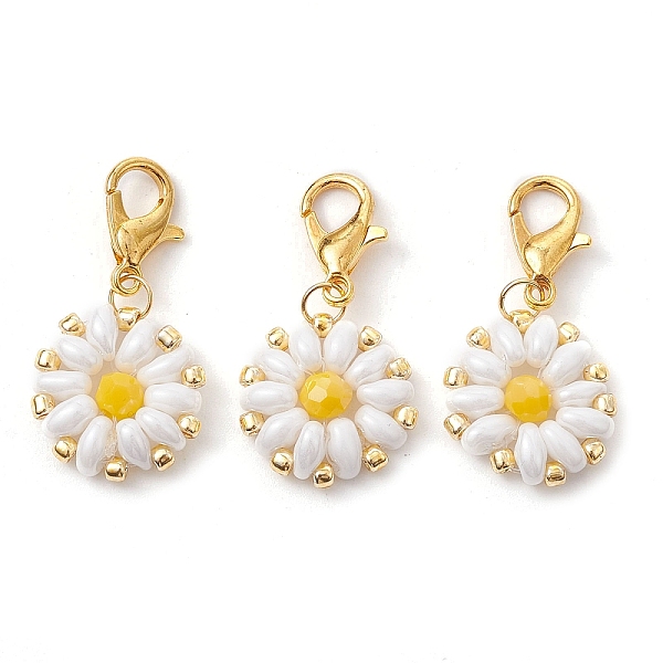 

PandaHall Glass Flower Pendants Decorations, with Alloy Lobster Claw Clasps, Golden, 27mm Glass Flower White