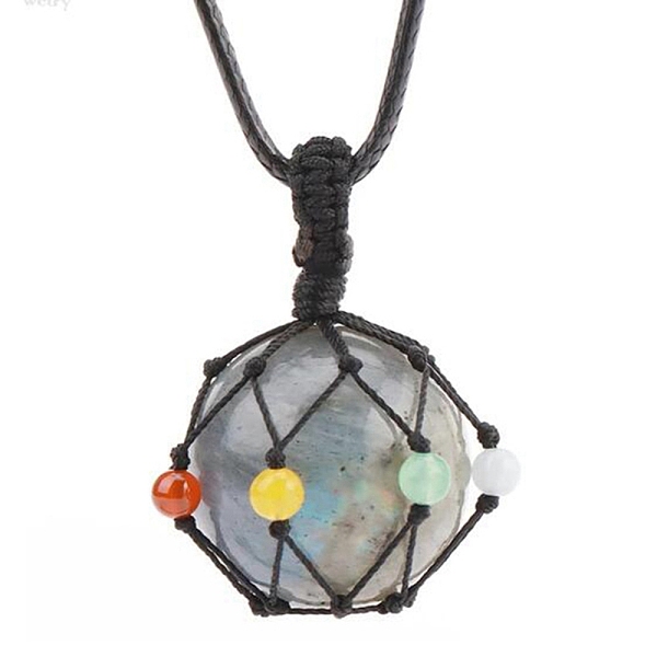 

PandaHall Natural Labradorite Pendants Necklaces, Round, 30.71 inch(78cm) Labradorite Round
