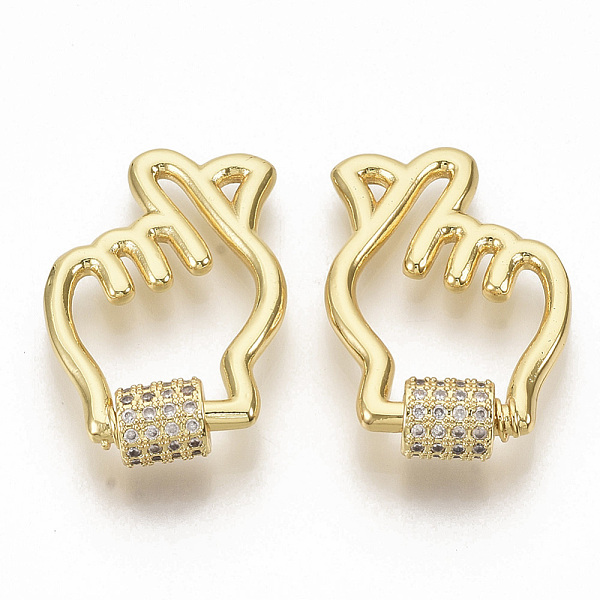 

PandaHall Brass Micro Pave Clear Cubic Zirconia Screw Carabiner Lock Charms, for Necklaces Making, Gesture for Finger Heart, Real 16K Gold...