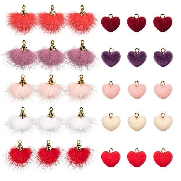

PandaHall DIY Jewelry Making Kits for Valentine's Day, Including: 10Pcs Heart Flocky Acrylic Pendants and 10Pcs Faux Mink Fur Tassel Pendant..., Multicolor