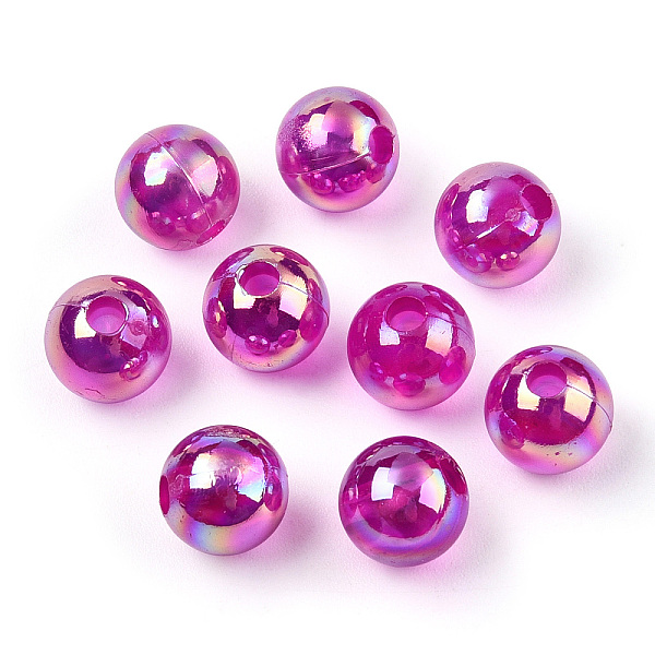 

PandaHall Transparent Acrylic Beads, AB Colors Plated, Round, Medium Violet Red, 10mm, Hole: 1.8mm, about 950pcs/500g Acrylic Round