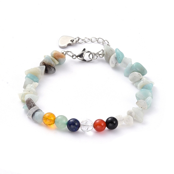 

PandaHall Chip Natural Flower Amazonite Beaded Bracelets, with Round Natural Gemstone Beads and 304 Stainless Steel Lobster Claw Clasps...