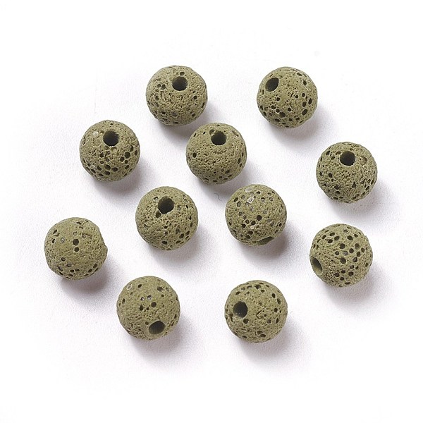 

PandaHall Unwaxed Natural Lava Rock Beads, for Perfume Essential Oil Beads, Aromatherapy Beads, Dyed, Round, Olive Drab, 8.5mm, Hole..., Green
