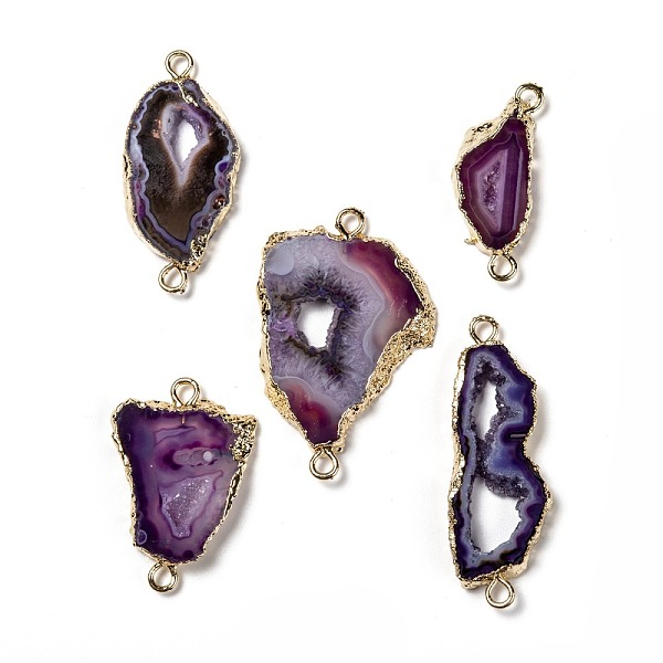 

PandaHall Natural Purple Druzy Geode Agate Links, with Golden Tone Brass Findings, Purple, Mixed Shapes, 27~50x14~31x4.5~5.5mm, Hole: 3mm...