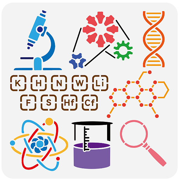

PandaHall FINGERINSPIRE Scientific Experiment Stencil for Painting 11.8x11.8inch Reusable Microscope Beaker Magnifying Glass Gears Painting...