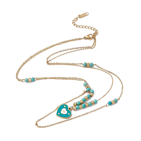 

PandaHall Enamel Charms Double Layer Necklace with Synthetic Turquoise Beaded, 304 Stainless Steel Cable Chains Bohemia Necklace for Women...