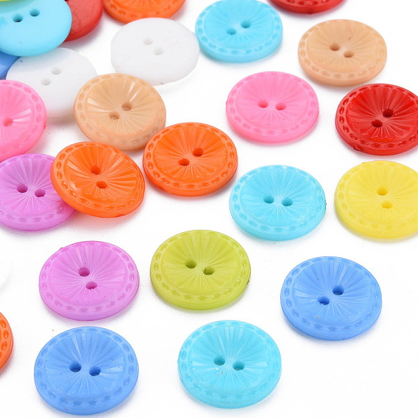 PandaHall 2-Hole Plastic Buttons, Flat Round, Mixed Color, 17.5x3.5mm, Hole: 1.8mm Plastic Flat Round Multicolor