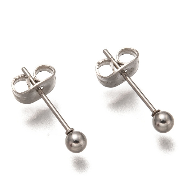 

PandaHall 304 Stainless Steel Ball Stud Earrings, Round, 15x3mm, Pin: 0.7mm 304 Stainless Steel Round