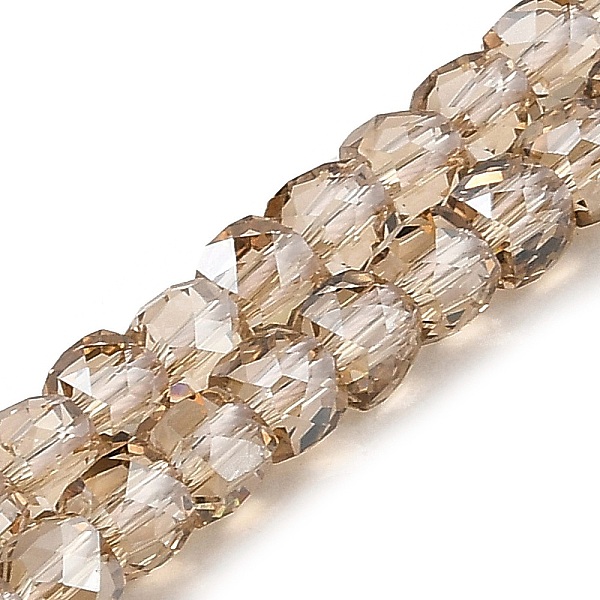 

PandaHall Electroplate Transparent Glass Beads Strands, Faceted, Cube, Peru, 6x6x6mm, Hole: 1mm, about 67~68pcs/strand, 15.5~16 inch..., Brown