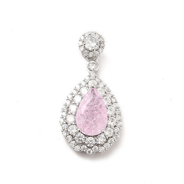

PandaHall Brass Micro Pave Clear Cubic Zirconia Pendants, with Faceted Glass, Teardrop, Real Platinum Plated, Pink, 32.5mm, Hole: 3.5x2.5mm...