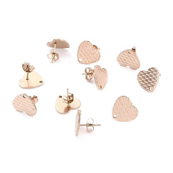 

PandaHall Ion Plating(IP) 304 Stainless Steel Stud Earring Findings, with Ear Nuts, Textured Heart, Rose Gold, 12x13mm, Hole: 1.5mm, Pin...