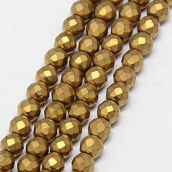 

PandaHall Electroplate Non-magnetic Synthetic Hematite Beads Strands, Faceted, Frosted, Round, Grade A, Golden Plated, 3mm, Hole: 1mm, about...