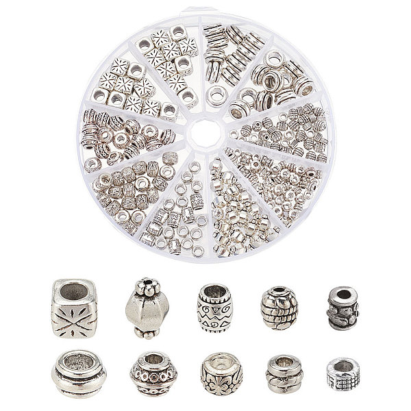 

PandaHall 196Pcs 10 Style Tibetan Style Alloy Beads, Rondelle & Barrel & Column & Tubbish, Antique Silver, 5~12x3~9mm, Hole: 1~6.5mm...