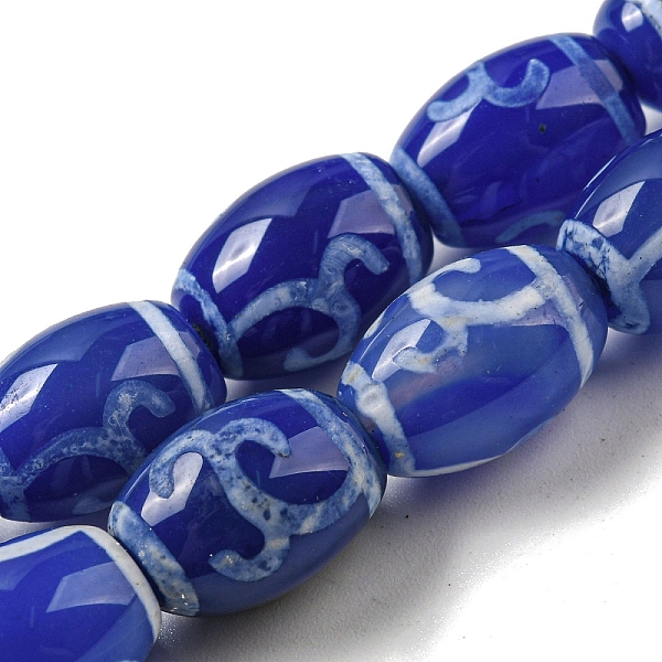 

PandaHall Blue Tibetan Style dZi Beads Strands, Dyed Natural Agate Beads Strands, Rice, Branch, 13.5~14x10~10.5mm, Hole: 1mm, about...