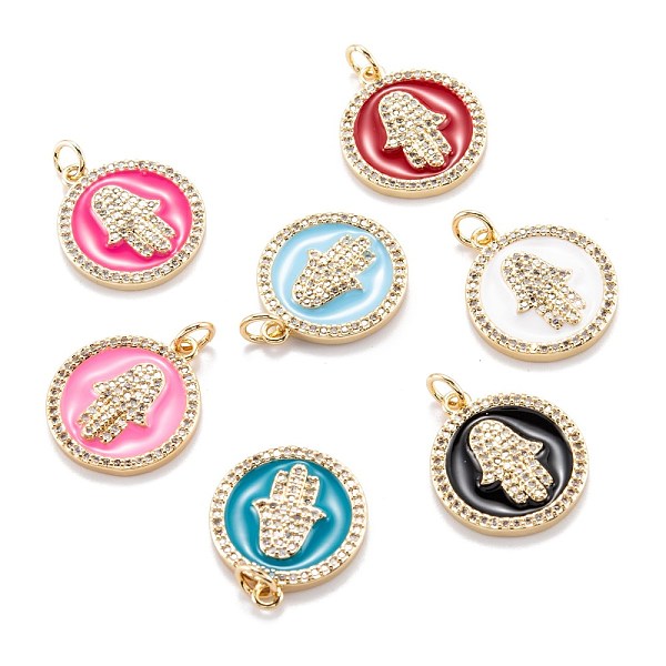 

PandaHall Real 18K Gold Plated Brass Micro Pave Clear Cubic Zirconia Pendants, with Enamel and Jump Ring, Long-Lasting Plated, Flat Round..., Multicolor