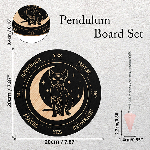 

PandaHall CRASPIRE Pendulum Board Cat Dowsing Divination Metaphysical Message Board 7.9Inch Wooden Carven Board with Rose Quartz Crystal...