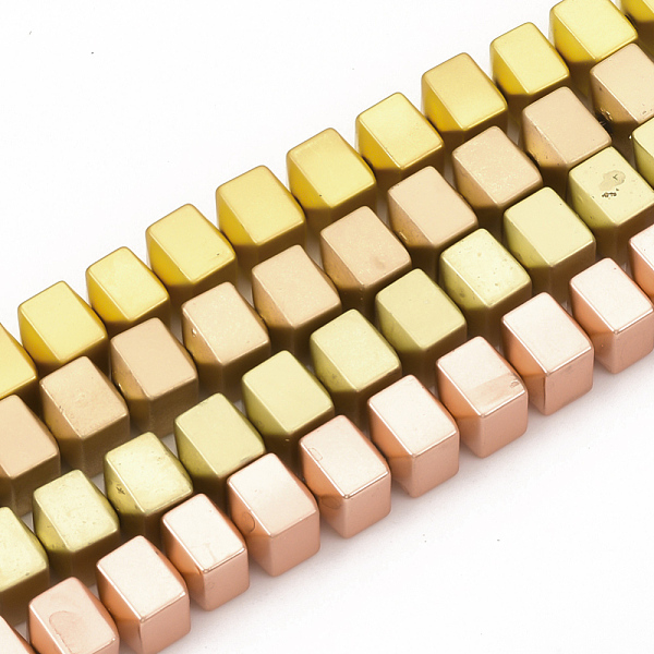 

PandaHall Electroplate Non-magnetic Synthetic Hematite Beads Strands, Matte Style, Cube, Mixed Color, 6x6x6mm, Hole: 1mm, about 68pcs/strand...