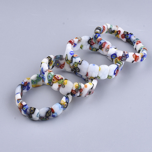 

PandaHall Handmade Millefiori Lampwork Stretch Bracelets, Rectangle, Mixed Color, 2 inch~2-1/8 inch(5~5.5cm) Lampwork Multicolor