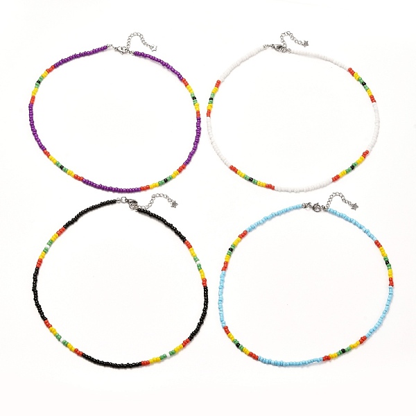 

PandaHall Glass Seed Beaded Necklaces, with 304 Stainless Steel Findings, Mixed Color, 15.94 inch(40.5cm) Glass Multicolor