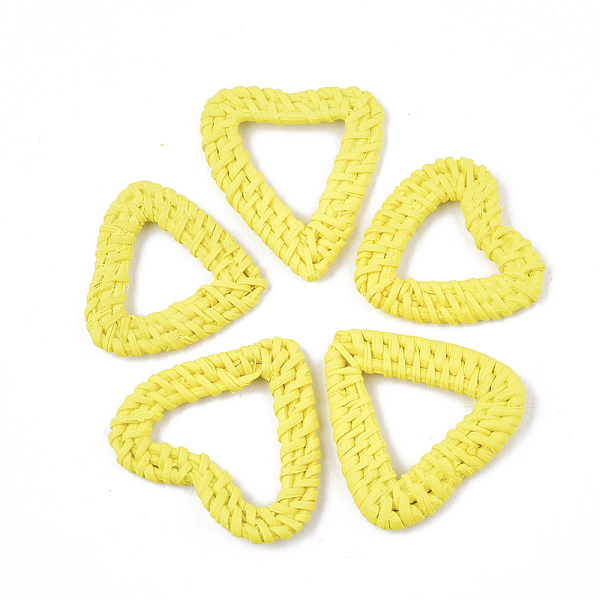 

PandaHall Handmade Reed Cane/Rattan Woven Linking Rings, For Making Straw Earrings and Necklaces, Dyed, Heart, Yellow, 37~45x40~48x4~6mm...