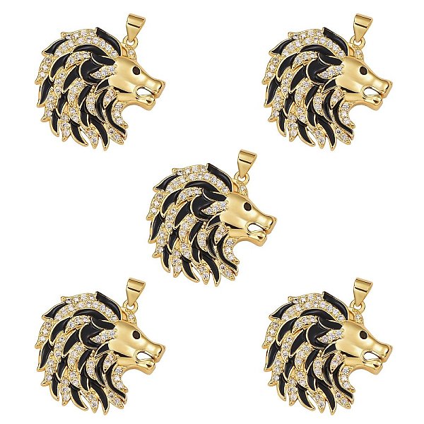 

PandaHall 5Pcs Brass Micro Pave Clear Cubic Zirconia Pendants, with Black Enamel, Nickel Free, Wolf, Real 18K Gold Plated, 26.5x26x5mm, Hole...