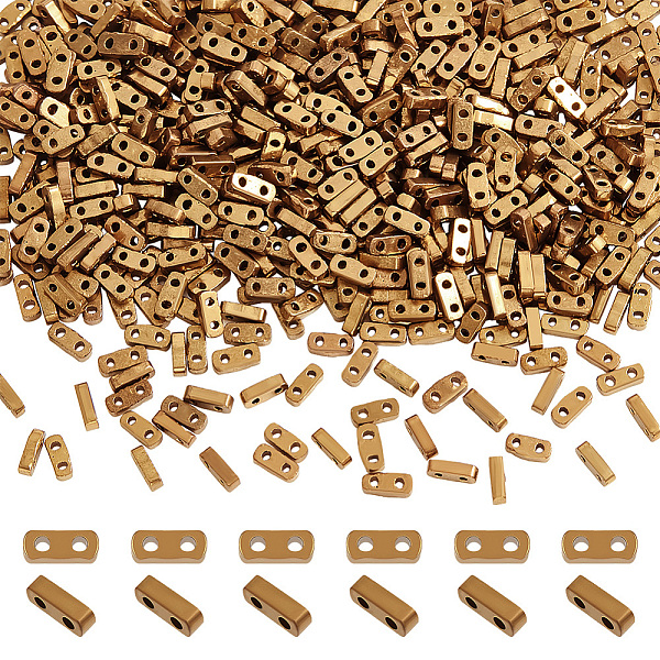 

PandaHall 640Pcs Electroplated Glass Seed Beads, 2-Hole, Rectangle, Golden Plated, 4.5~5x2x1~1.5mm, Hole: 0.5~0.8mm Glass Rectangle
