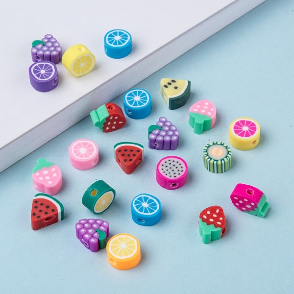 

PandaHall Handmade Polymer Clay Fruit Theme Beads, Mixed Color, 7~12x8~10x4~5mm, Hole: 2mm Polymer Clay Fruit Multicolor